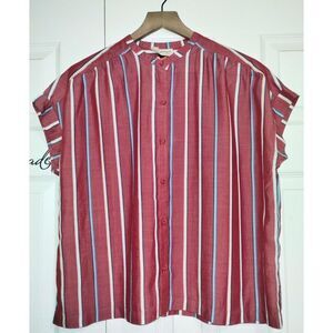 Women's Universal Thread Striped Button-Down Short Sleeve Blouse (Size Med)